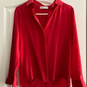 Grana Red Silk Button Up Shirt